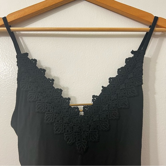 Free People Intimately S Black V Neck Boho Coquette Stretchy Lace Trim Bodysuit - Picture 4 of 12